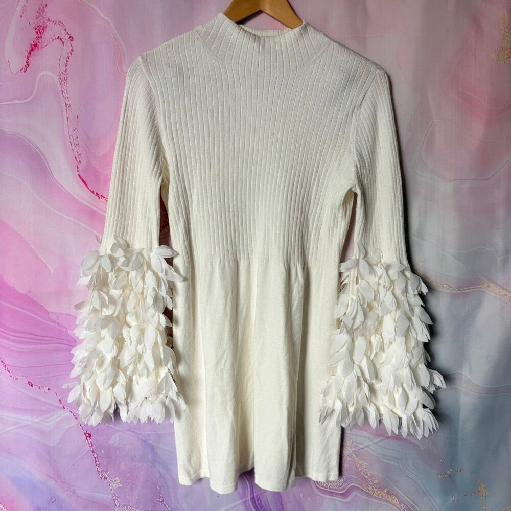 Tyler Boe M Cream Knit Mock Neck Sweater Dress Avant-garde Designer Luxury Artsy